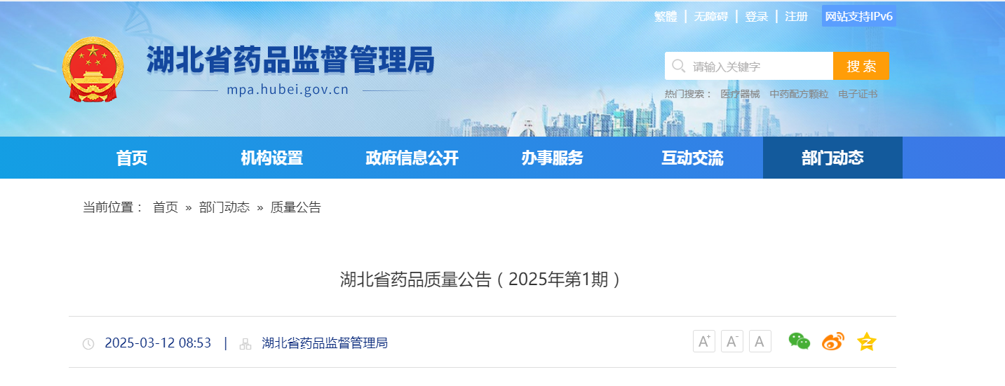 湖北省药品质量公告（2025年第1期）