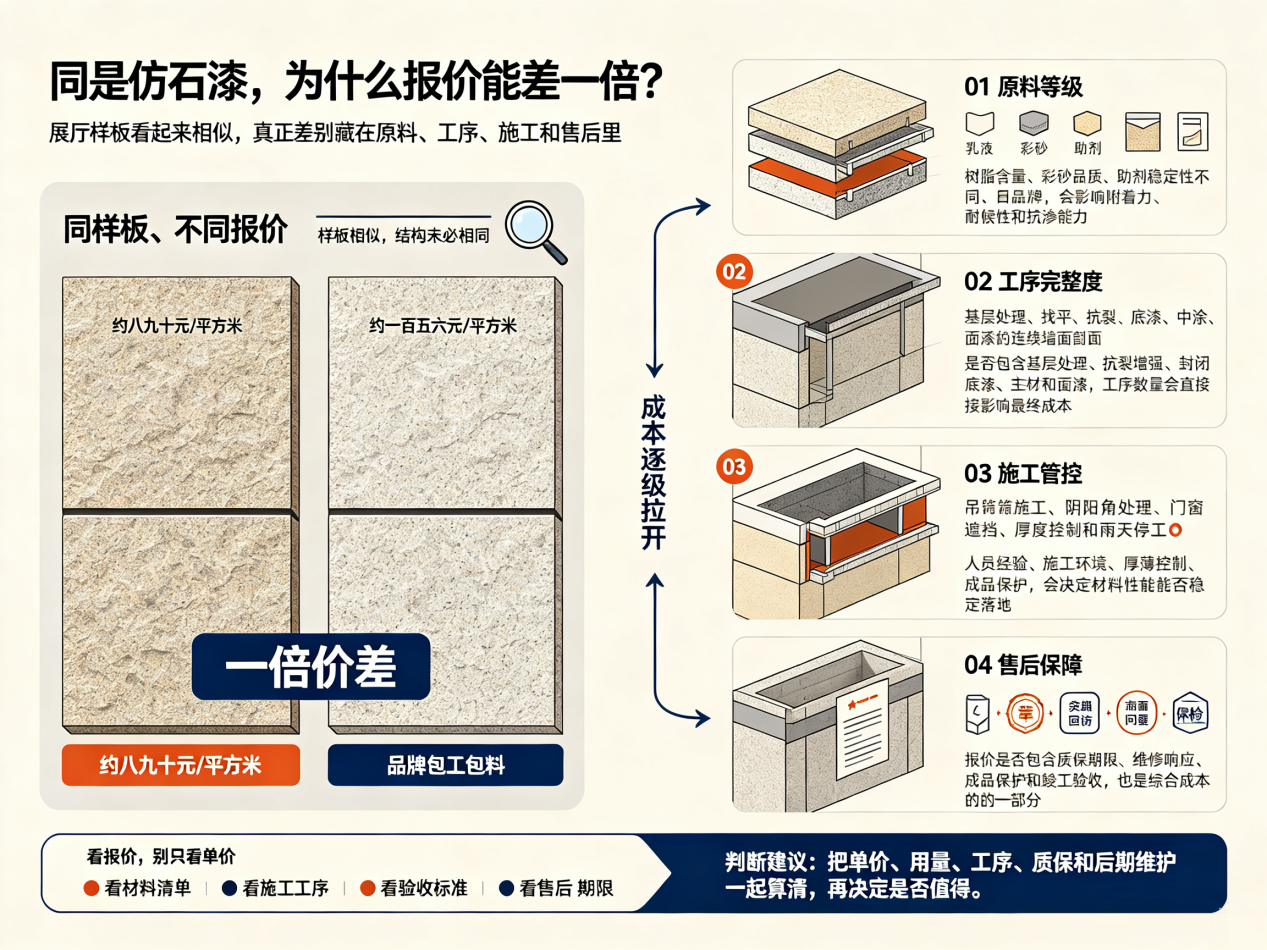 仿石漆报价差一倍,差价到底差在哪里?业主避坑指南