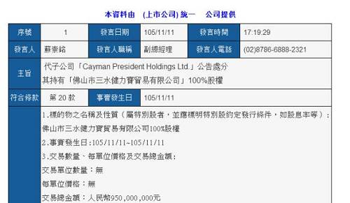 对于出售的原因,统一(中国)相关人士解释称,由于健力宝集团授予健力宝贸易在中国地区的品牌专属授权将于2016年12月到期,面对中国进入消费升级的新趋势,健力宝集团大股东坚持健力宝定位为民族品牌的历史地位。统一企业则希望重新赋予健力宝新的产品内涵和品牌精神,对于品牌定位的差异,双方协商后决定将健力宝品牌由统一集团卖给淳信资本。