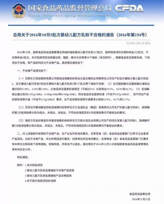 友谊、欧比佳等三乳企5批次奶粉被检不合格